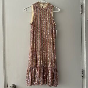 NWT Julia Jordan Mock Neck Rose Gold Colorful Sequin Sleeveless Mock Neck Dress